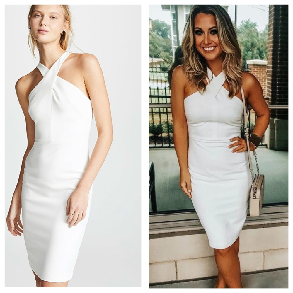 NEW LIKELY Carolyn White Criss Cross Halter Midi Cocktail Dress Size 0 - Picture 1 of 11